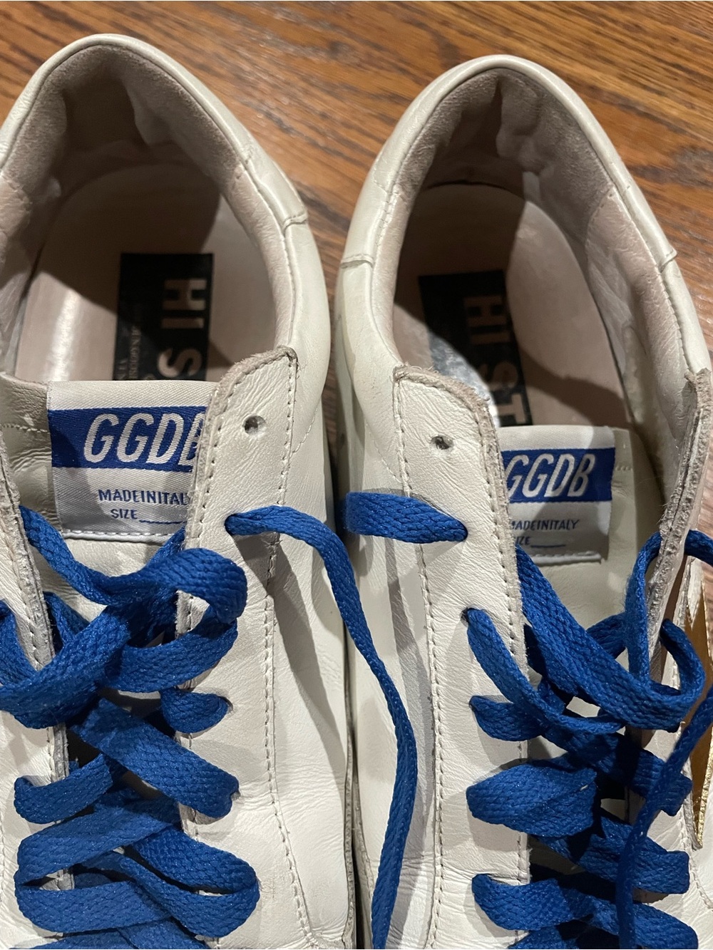 Golden Goose Hi Star Sneakers White Gold Star Blue Laces Size 40 Made In Italy - Picture 5 of 10